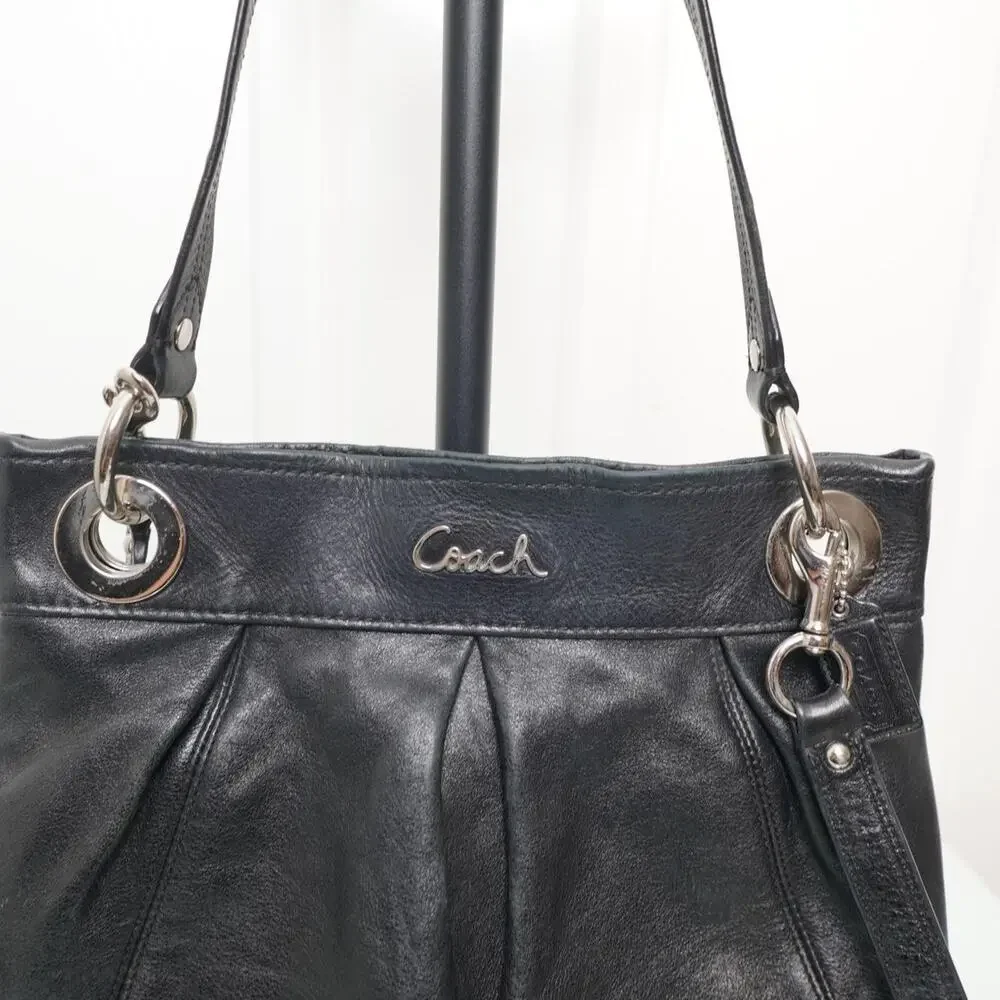 Coach Black Leather Pleated Shoulder Bag